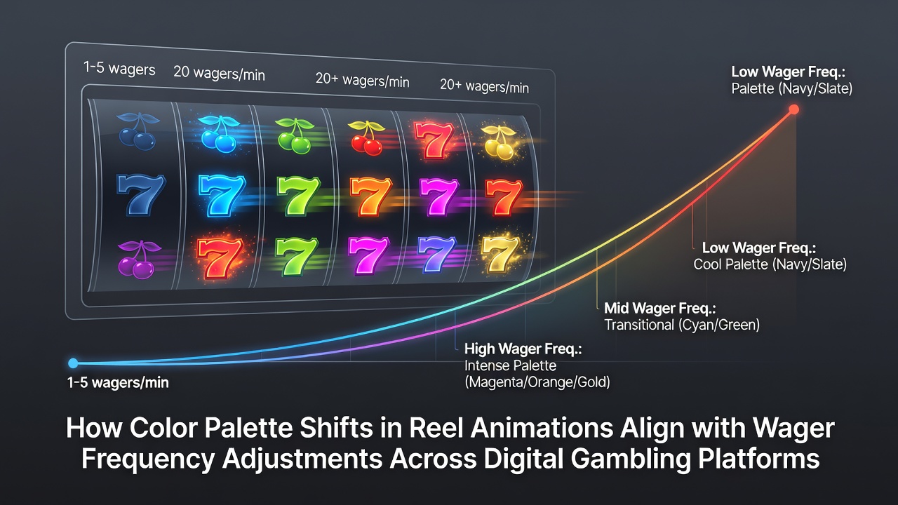 Close-up view of digital slot reels displaying mid-transition color gradients from cool to warm tones during active wagering