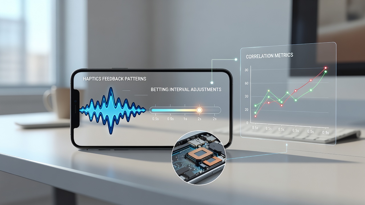 Chart displaying correlation between haptic pulse duration and average time between bets across simulated network conditions