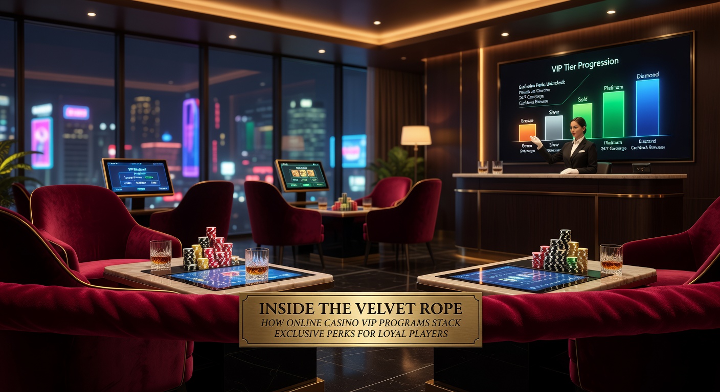 High-roller player at a digital VIP table surrounded by cascading perks like cashback icons, exclusive bonuses, and luxury gifts