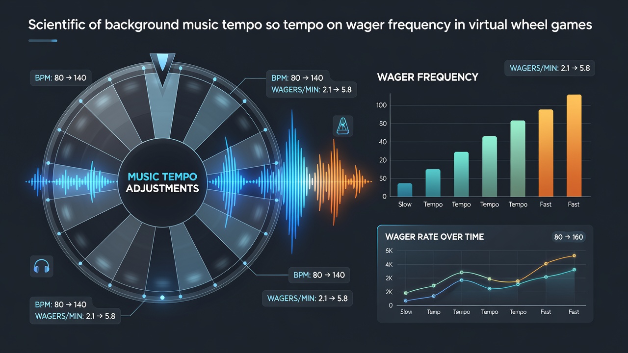 Virtual wheel game interface showing roulette wheel with background music controls and betting panel