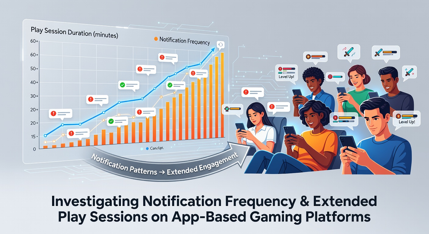 Data visualization of notification frequency patterns correlated with extended play session lengths on mobile gaming platforms
