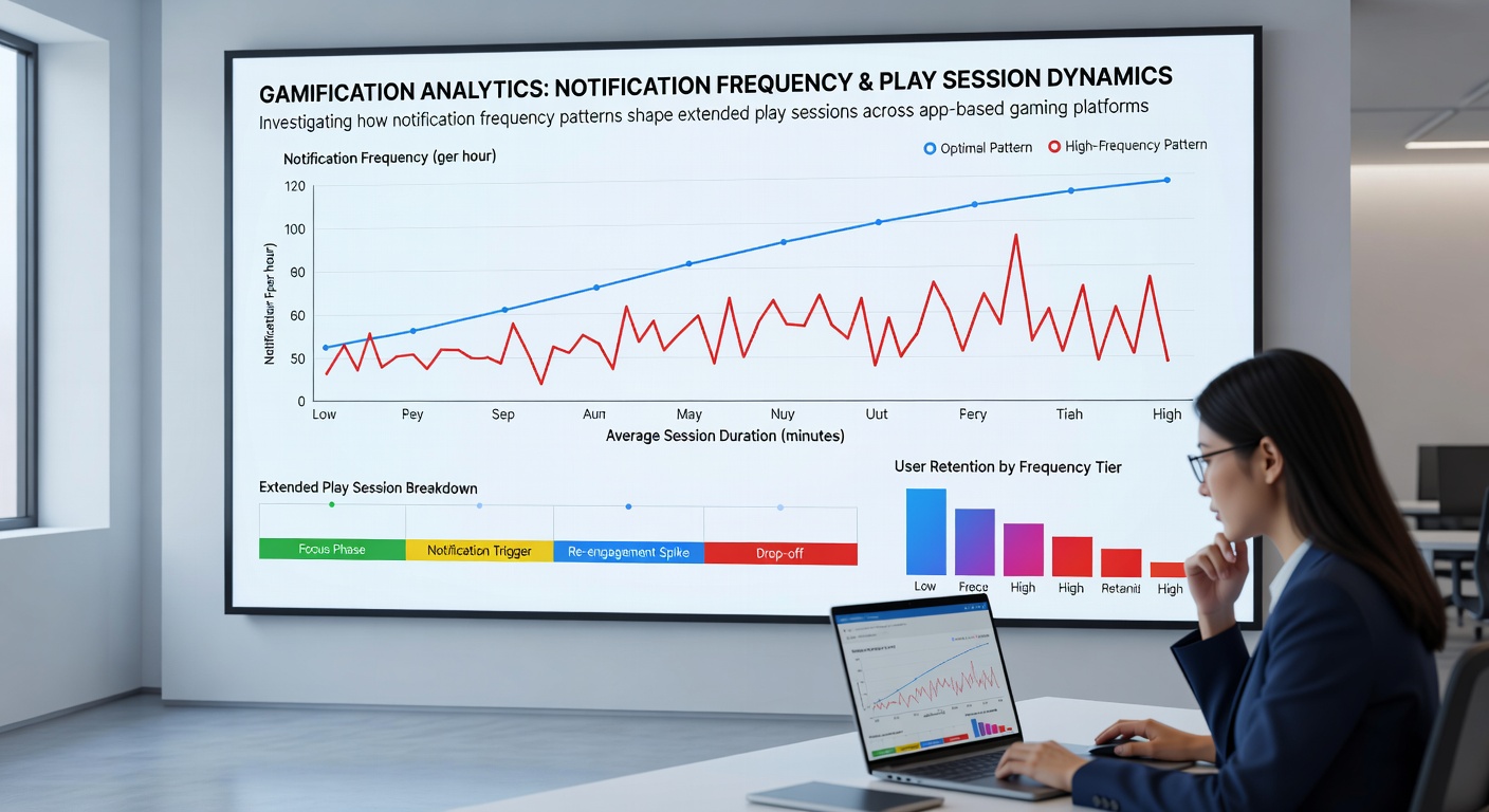 Mobile device screen displaying timed gaming notifications alongside session analytics graphs