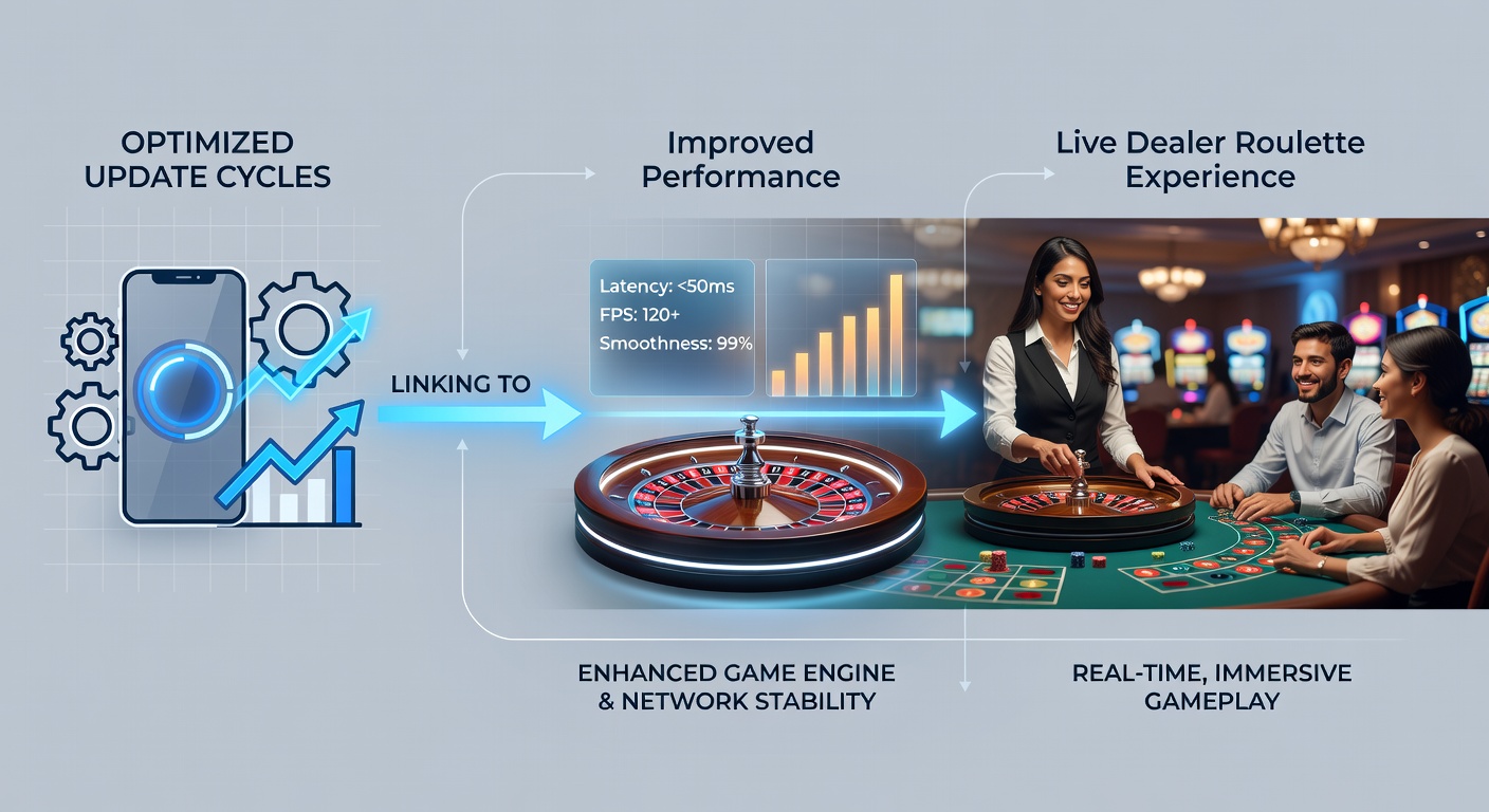 Close-up of a mobile screen showing fluid live roulette wheel spin with low-latency dealer interaction and updated app version badge