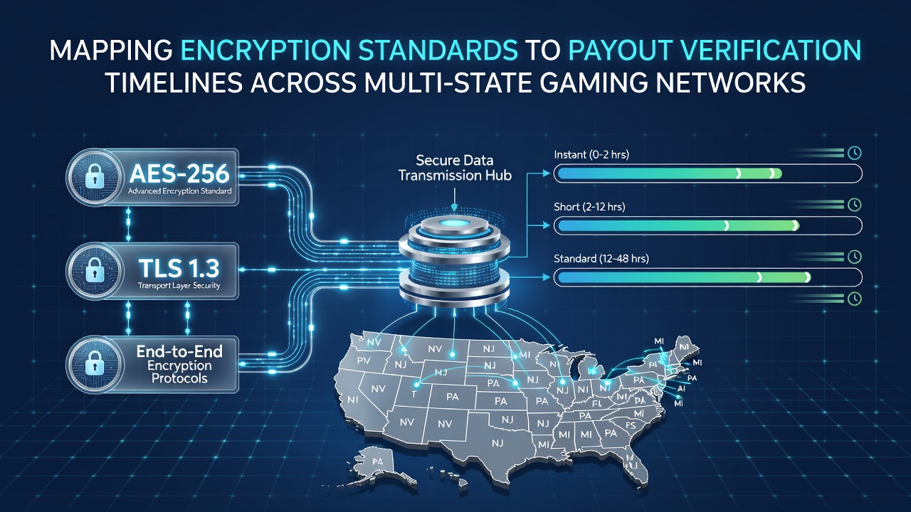 Diagram illustrating encryption protocol layers integrated with payout verification workflows in multi-state gaming systems