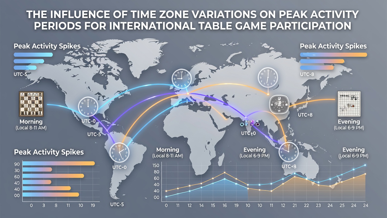 Chart displaying hourly activity levels across major time zones for online table games